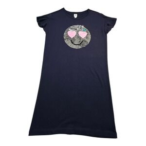 GAP Kids Girls Navy Blue Sequin Smiley Face Ruffle Sleeve Dress XL 12